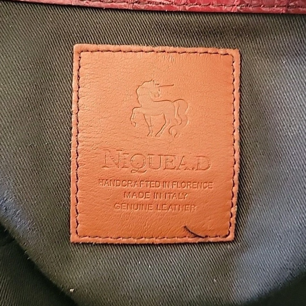Niquea.D Satchel Shoulder Bag Embossed Italian‎ Leather Top Handle Statement - Picture 14 of 16